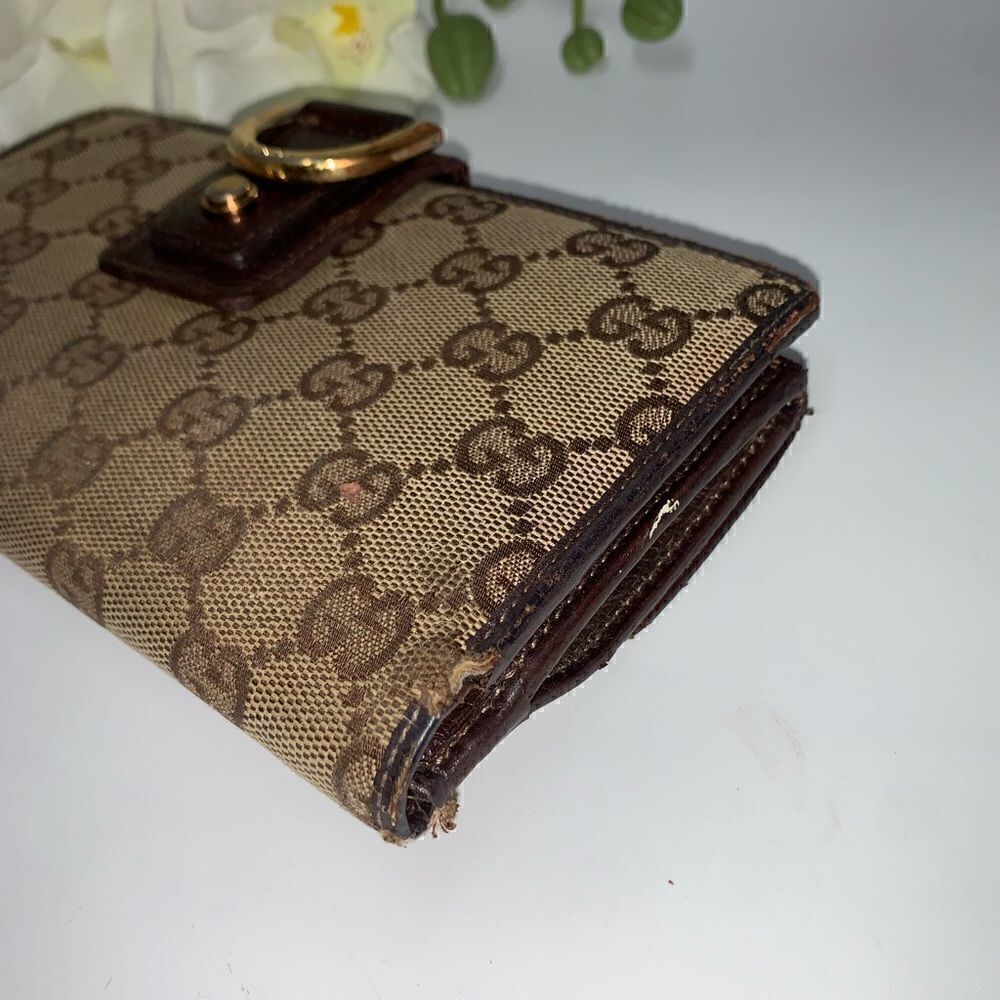 Authentic GUCCI GG Logo Leather Trim Long Wallet - Picture 9 of 10